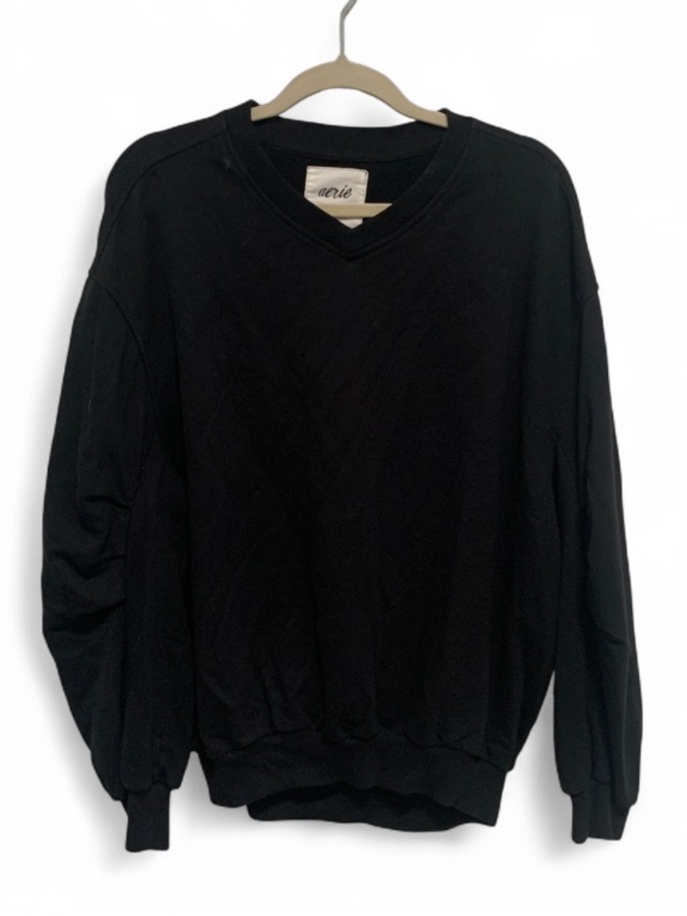 aerie Oversized Black V-Neck Sweatshirt